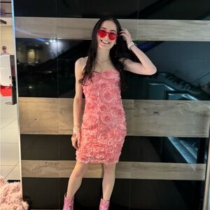 Elegant Pink Floral Strapless Dress